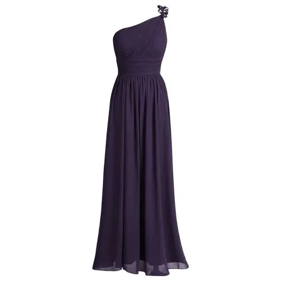 One-Shoulder High-waisted Chiffon Bridesmaid Prom Dress in Purple - size 14 NWT - Picture 3 of 7